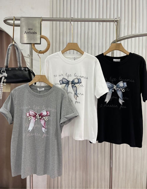 Casual Pearl Decor Women T-Shirts